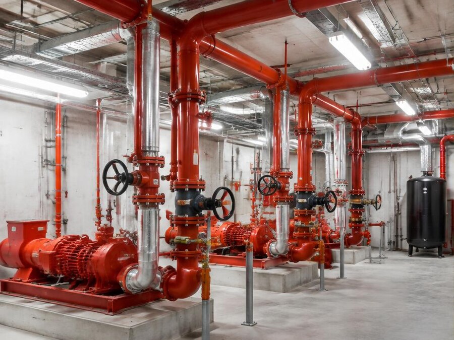 Fire safety services in a building plant room