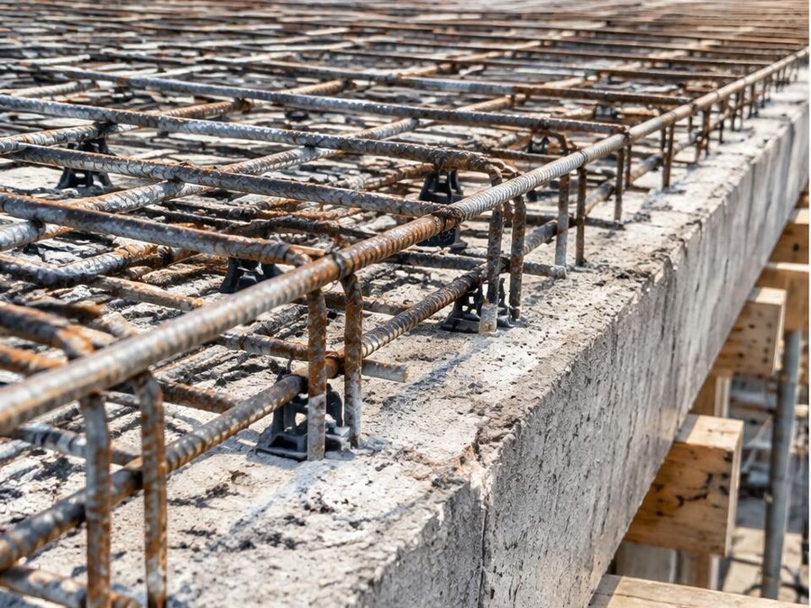 Reinforced concrete slab edge before pouring
