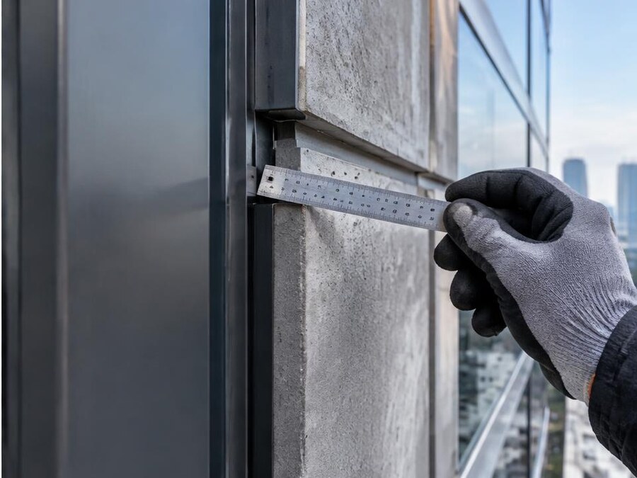 Building envelope detail being measured