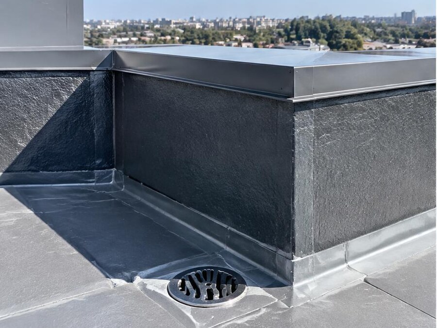 Apartment rooftop drainage and waterproofing junction